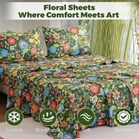 Drap-housse moderne extra ajusté, drap plat rafraîchissant de luxe, drap de lit floral doux et respirant pour la maison