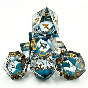 Crystal Clear Cyan Liquid Core Gold Font Sharp Resin <b>Dice</b> <b>Set</b> Balanced Rolling for D&D Home Tabletop Game Weekly Party Nights - Product Image 2