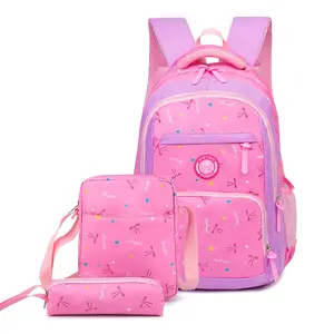 Sac d'école rose pour filles, tendance, vente en gros, sac à dos imperméable 3 en 1 pour enfants