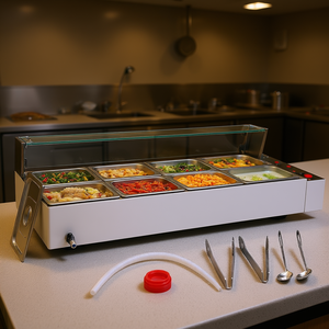 Réchauffe-aliments électrique commercial de comptoir 8x8Qt avec bouclier en verre pour machines de transformation alimentaire - Product Image 2