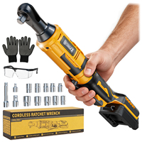 Kit de Llave de Trinquete Inalámbrica de 20V, Herramienta Eléctrica de Trinquete de 3/8 Pulgadas con Juego de Vasos y Luz LED para Reparación Automotriz