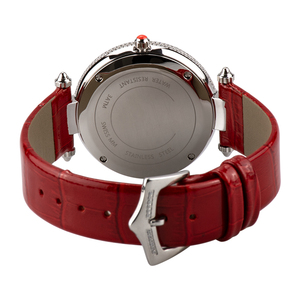 Relojes de Pareja de Acero Inoxidable con Diamantes, Cristal de Zafiro, Resistentes al Agua 30M, Movimiento Ronda, Correa de Cuero Roja - Product Image 3