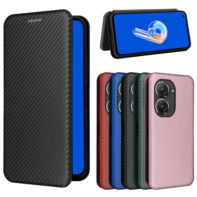 For Asus Zenfone 10 Case Luxury Carbon Fiber Flip Stand Leather Case for Asus Zenfone 9 Case Cover