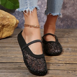 Women's <strong>Boho</strong> Lace Mesh Mules for Summer, Thin Strap Open Back Lace <strong>Flats</strong>, Lightweight Breathable Casual Mules Women Shoes - Product Image 2