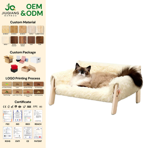JQ Ahşap Kapalı Alan Yükseltilmiş Kedi Yatakları, Çıkarılabilir Yatak Kılıfı ile Kapalı Alan Kedileri için Evcil Hayvan Koltuğu - Product Image 1
