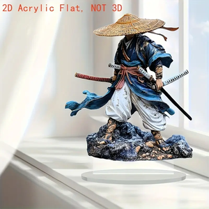 Statua in Acrilico 2D Stile Giapponese, Decorazione per Casa e Ufficio, Artigianato Tradizionale Guerriero con Doppia Spada - Product Image 1