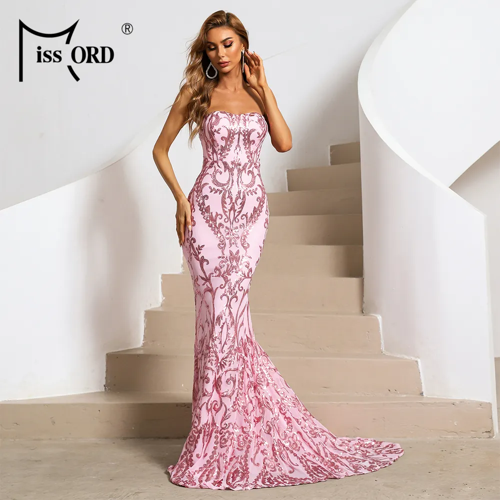 Wedding Pink Floor Length Sequin Prom Off The Shoulder Long Evening Dresses
