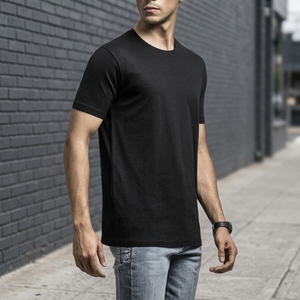 <b>High</b> Quality <b>Neck</b> Men's Solid Color <b>T</b>-<b>Shirt</b> Custom Logo Spandex/Cotton Knitted Fabric Digital Printing Quick Dry Breathable - Product Image 3