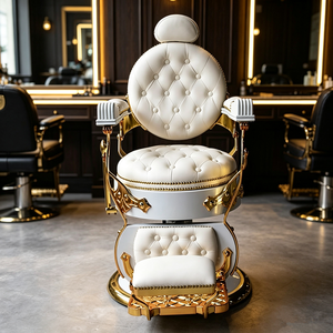 Traditional Red Faux Leather <b>Barber</b> <b>Chair</b> Hydraulic Adjustable Height Salon Furniture Round Base - Product Image 6