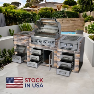 USA Warehouse Stock Modular 304 Stainless Steel <strong>BBQ</strong> Island with Ice Bin 4 Burner Built-in Gas Grill Outdoor Kitchen Kit - Product Image 6