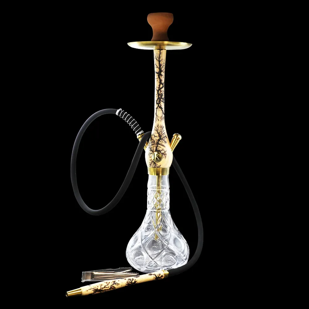 Personalizado luxo fumar acessórios shisha vidro de madeira para 4 pessoas compartilhando conjunto hookah