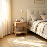 Table de Chevet en Bois de Teck Massif avec Étagère en Rotin, Meuble de Rangement de Luxe pour Chambre à Coucher de Villa aux Émirats Arabes Unis et en Arabie Saoudite, Anti-Fissuration