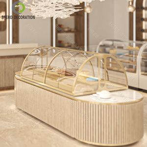 Vitrine de boulangerie personnalisée de luxe avec vitrine incurvée en verre, éclairage et comptoir en bois pour gâteaux et pâtisseries - Product Image 4
