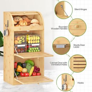 Modern minimalist wooden storage rack, multi-layer floor-<b>standing</b> storage rack, solid wood kitchen fruit and <b>vegetable</b> storage - Product Image 4