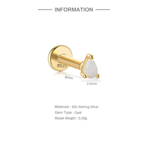 925 Silver <b>Earrings</b> Waterdrop Shape <b>Opal</b> <b>Stud</b> <b>Earrings</b> 18K Gold Plated <b>Earrings</b> 16G Flat Back Classic Style - Product Image 1