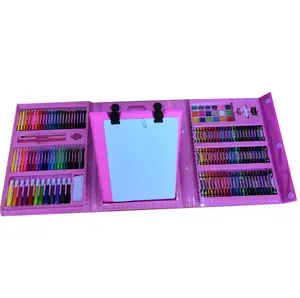 Luxuoso Art Set, Kit de Desenho com Giz de cera, Pastel de Óleo, Lápis de cor, Aquarela Bolo, caneta de esboço e almofada