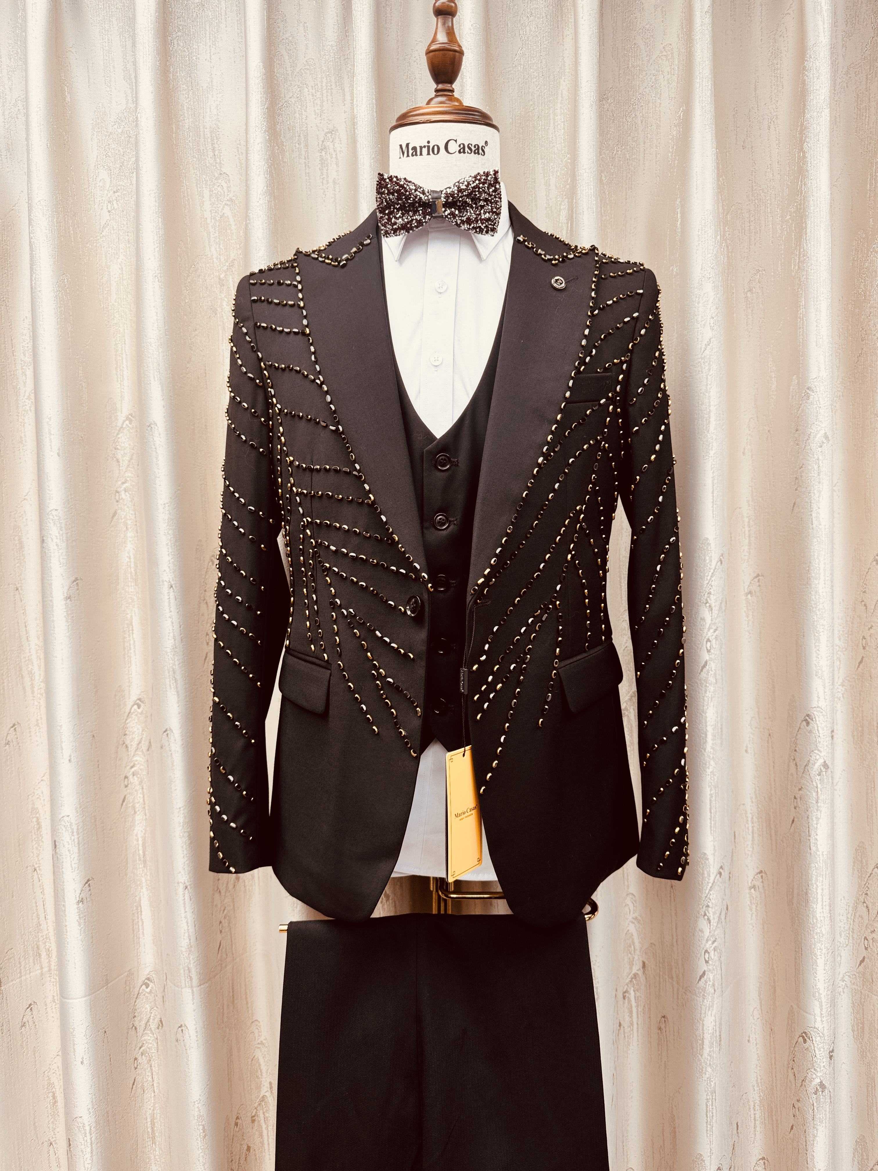 Negro - Conjunto de 3 piezas: Chaqueta + Chaleco + Pantalón