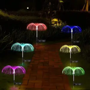 Decoration Outdoor Waterproof Lawn Ground Plug Lamp RGB 7 Color Solar Garden Lights led Solar jellyfish fiber optic light Yard