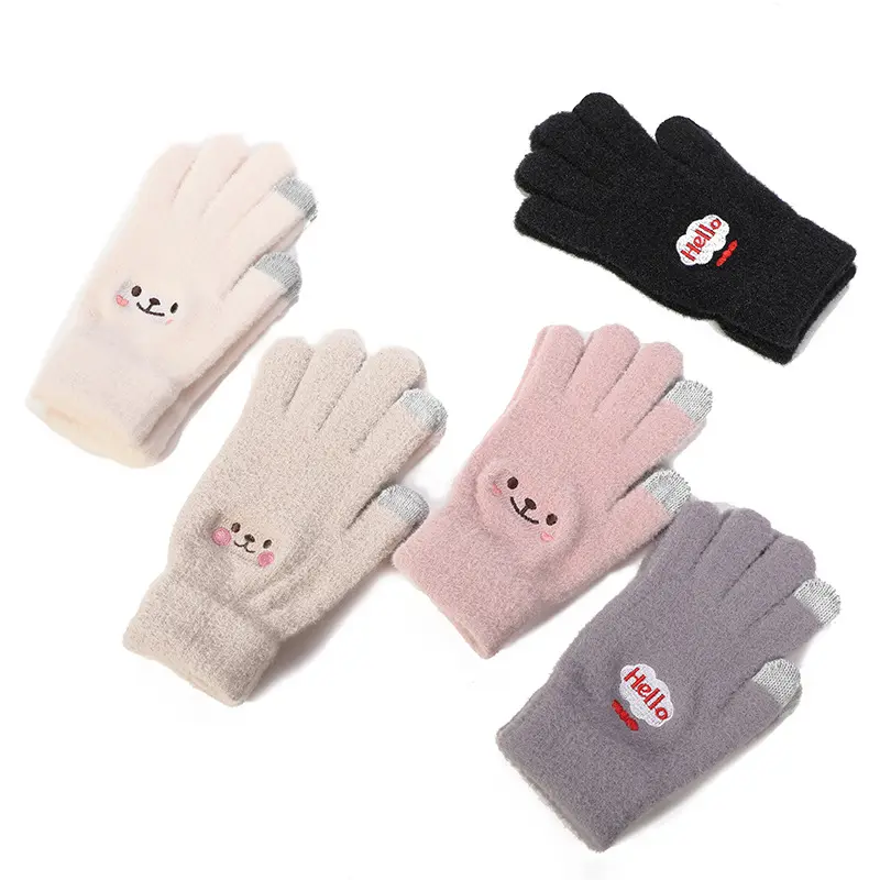 ins cartoon mink velvet smiley face gloves winter velvet warm outdoor cold cute student touch screen plush gloves