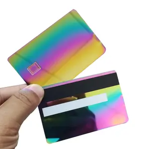 레이저 새겨진 스테인레스 스틸 빈 무지개 거울 금속 신용 카드 EMV 칩 슬롯