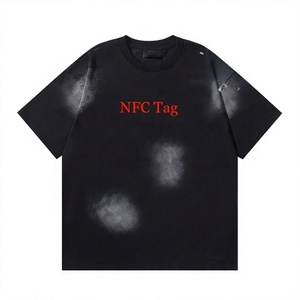 เสื้อยืดพิมพ์ลายกราฟิกคุณภาพสูงแบบ Acid Wash สำหรับผู้ชาย พร้อมแท็ก NFC สไตล์สตรีทแวร์ ทรงหลวม ผ้าฝ้าย 100% น้ำหนัก 300 กรัม ผ้าถักแบบวินเทจ - Product Image 2