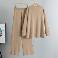 Ensemble pantalon et pull tricoté pour femme, coupe décontractée, jambe large, deux pièces, anti-boulochage, confort optimal, collection automne