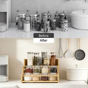 Offerta Speciale: Organizzatore per Spezie <span class=keywords><strong>a</strong></span> 3 Ripiani in Bambù, Scaffale da Bancone per Condimenti, Ideale per Spezie, Sciroppi, Caffè, Facile da Montare - Product Image 4