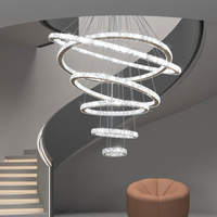 Circulaire cristal escalier suspension luxe villa appartement escalier pendentif lumière salon moderne suspension