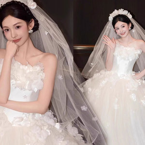 Wedding Dress Ball Gown Strapless Tulle Floral Print Floor Length Natural Waistline - Product Image 2