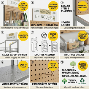 Expositor de suelo para tiendas minoristas con ganchos para pegboard, cestas y soporte para bolsas de compras de metal ecológico personalizadas al por mayor - Product Image 5