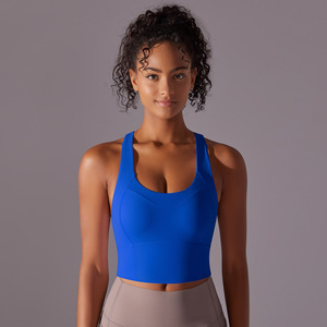 Top de <span class=keywords><strong>yoga</strong></span> con LOGO personalizado, sin costuras, con copas integradas, estilo chaleco, espalda cruzada, sujetador deportivo transpirable de alto soporte, de Spandex/Nylon, color liso. - Product Image 1