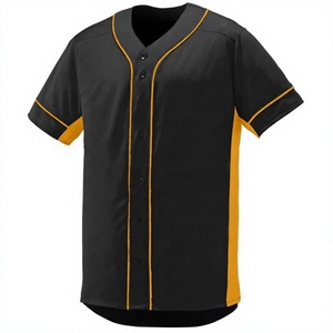 Camiseta de Béisbol Unisex Negra y Amarilla de Manga Corta con Botones al Frente, Absorbente de Humedad, Poliéster, Corte Regular, Ropa Deportiva para Adultos 3D - Product Image 1