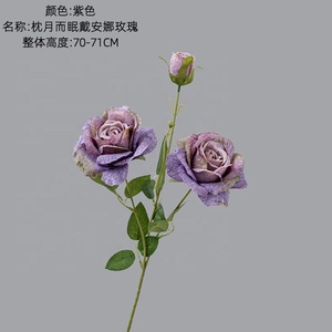 K42 نمط شائع زهور اصطناعية وردية 3 رؤوس ورود حرير لمشهد الزفاف لوازم تنسيق الزهور - Product Image 3