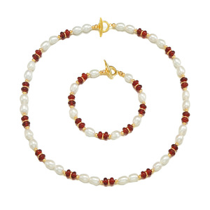 Nuevo Collar de Perlas de Agua Dulce Naturales de Estilo Chino, Color Blanco Perla y Ágata Roja, con Forma de Gota de Agua y Grano de Arroz, Cadena para Clavícula - Product Image 5