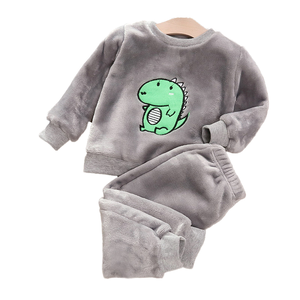 2025 New Baby Animal Print Casual Pajamas Suit Boys and Girls Flannel Polyester Home Clothing for Autumn and Winter - Product Image 1