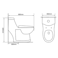 WC monobloc en céramique à double chasse siphonique, à poser au sol, 680x360x640mm