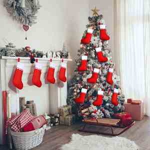 Large Red Non-Woven Christmas Stocking <b>Gift</b> Bag for Holiday Party, 2025 Christmas Decoration Bulk Supplies - Product Image 4