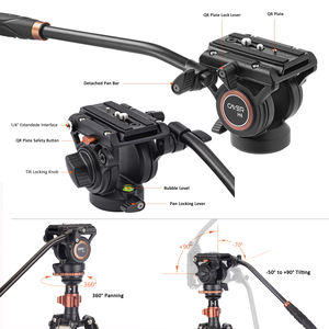 Cayer AF2451H6 多機能アルミ製プロ用ビデオカメラ三脚（フルードヘッド、フリップロック式、録画用）好評発売中 - Product Image 2