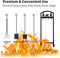 Ensemble d'outils pour cheminée 5 pièces, 30,5 pouces en fer forgé, motif animalier, comprenant des pinces, une pelle, une brosse, un bâtonnet et un support de base