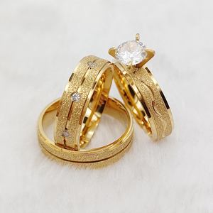2025 Cz Diamond 3 шт. нержавеющая сталь инкрустация обручальные кольца 24K позолоченные Свадебные юбилейные наборы для мужчин и женщин - Product Image 4