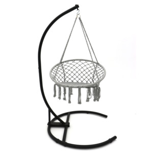 Kursi ayunan gantung Macrame abu-abu Modern, tali katun anyaman ruang tamu dalam dan luar ruangan untuk kamar tidur dan taman, penggunaan teras - Product Image 4