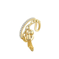 Bague Vintage élégante pour femme, bijoux avec chaîne, boules, breloque, style goutte