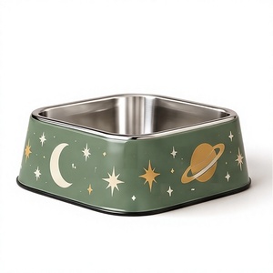 Tazón para Perros de Acero Inoxidable con Estampado Celestial, Base Cuadrada Antideslizante, Plato para Comida y Agua para Mascotas Pequeñas y Medianas, Venta al Por Mayor - Product Image 1