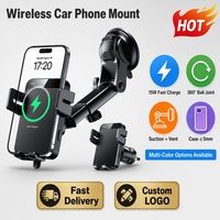 Support de Téléphone Universel Sans Fil pour Voiture, Vente en Gros, Fixation Automatique 15W, Support 3-en-1 Rotatif à 360° °   Rotation, Marque Privée OEM
