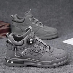 Zapatillas de cuero para <span class=keywords><strong>hombre</strong></span> de venta directa de fábrica, de caña alta, con <span class=keywords><strong>cordones</strong></span> giratorios, bloques de color, suela gruesa antideslizante, estilo casual para caminar. - Product Image 2