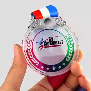 Troféu De Cristal Personalizado Gravação A Laser Medalha De Esportes Prêmio De Vidro Com Fita Medalha De Bronze De Prata De Ouro Para Eventos Esportivos - Product Image 4