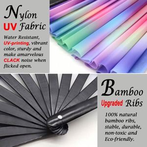 Custom Printed <b>Large</b> 13 Inch Bamboo UV Neon Light Hand <b>Fan</b> Eco-Friendly Kongfu Nylon with Durable Painted Technique New Arrival - Product Image 4