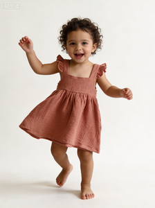 Abito Estivo Personalizzato <span class=keywords><strong>per</strong></span> Bambine con Maniche a Sbuffo, 100% Cotone Mussola, Vestito Svasato <span class=keywords><strong>per</strong></span> Bambine Piccole - Product Image 3