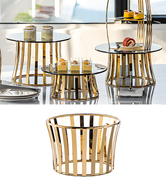 YITIAN Luxury Buffet Risers Set Modern Golden Stainless Steel Display Marble Stands Cup Cake Dessert Table Stand for Wedding