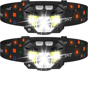 Linterna Frontal LED Recargable Ultraligera, 8 Modos Ajustables, Sensor de Movimiento, Resistente al Agua IP65, Cabezal Giratorio 60°, Paquete de 2, para Camping y Running - Product Image 1